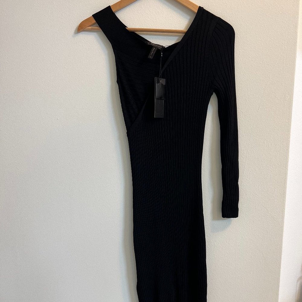 BCBG Max Azria Karli One Shoulder Ribbed Bodycon Dress Black XS NWT